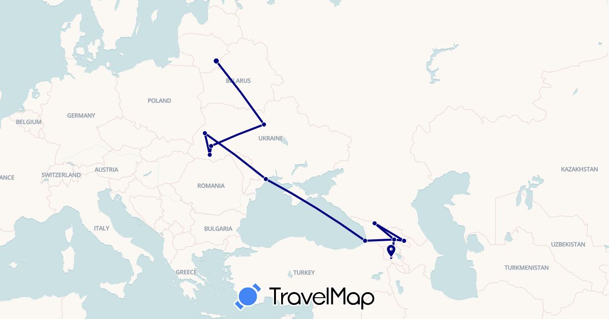 TravelMap itinerary: driving in Armenia, Georgia, Lithuania, Ukraine (Asia, Europe)